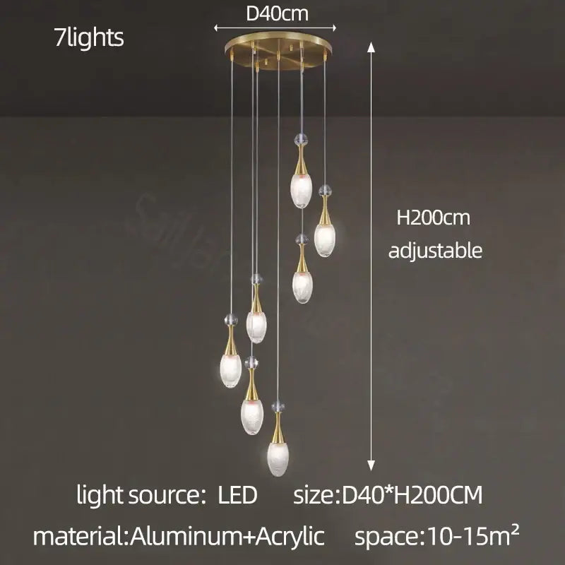 Modern gold teardrop led luxury chandelier for living room