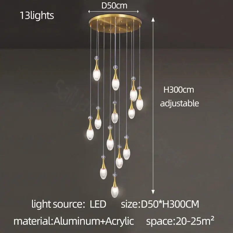 Modern gold teardrop led luxury chandelier for living room