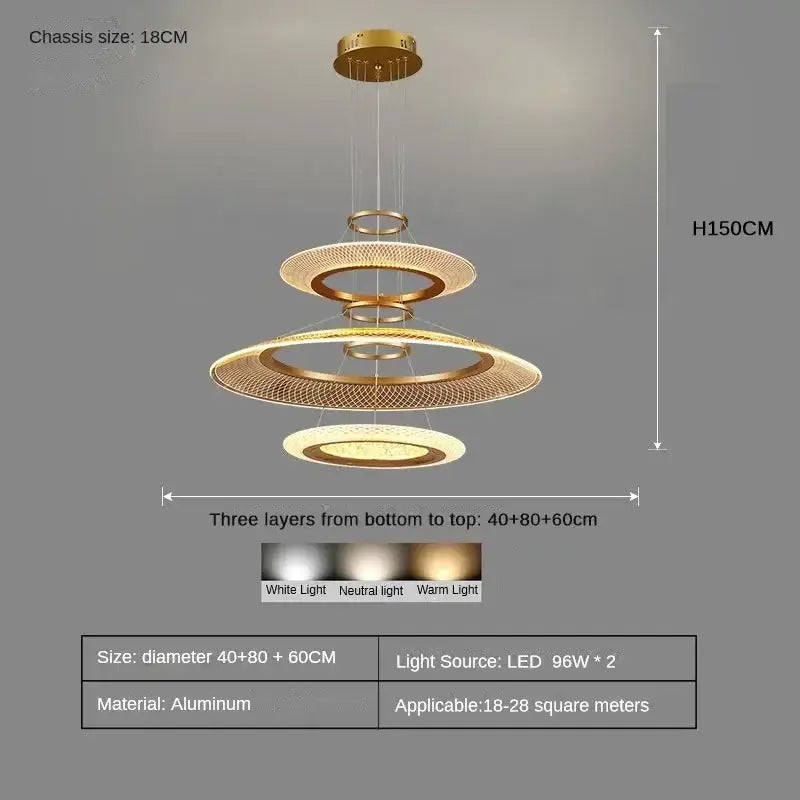 Modern gold & white mesh ring chandelier living room luxury lamp