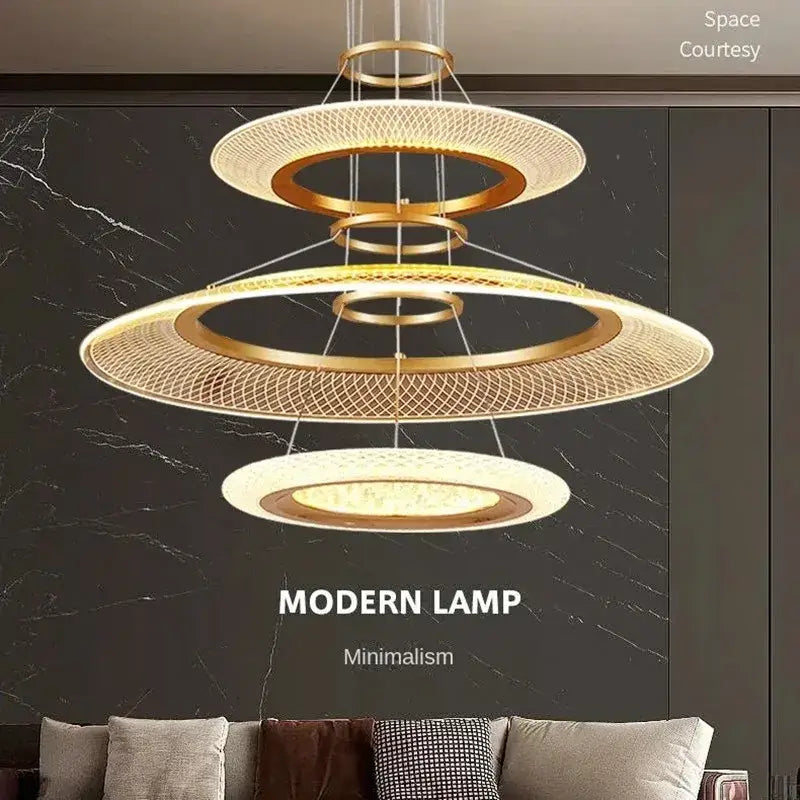 Modern gold & white mesh ring chandelier living room luxury lamp