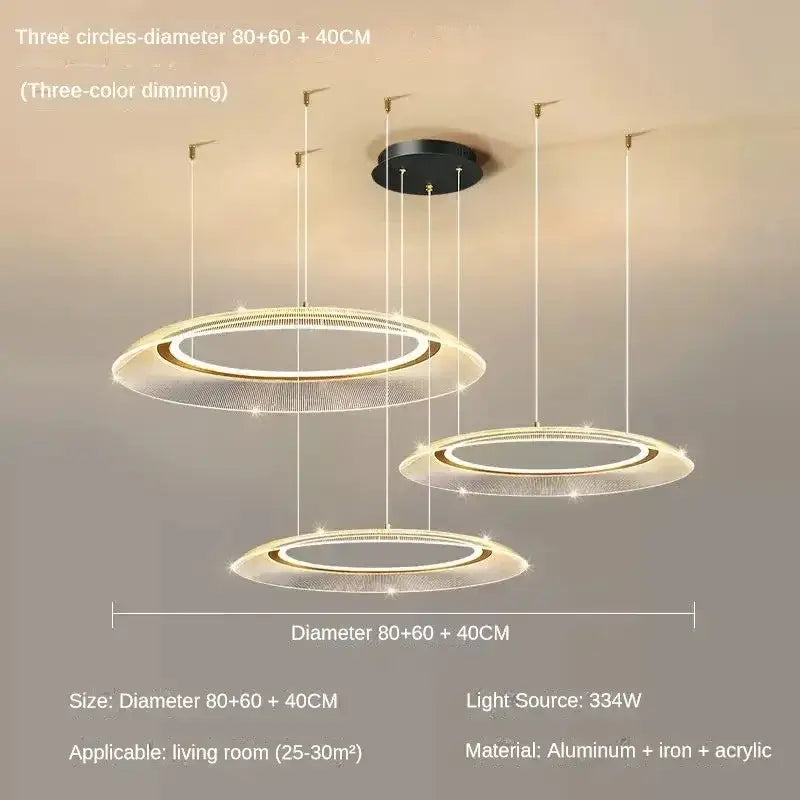 Modern gold & white mesh ring chandelier living room luxury lamp