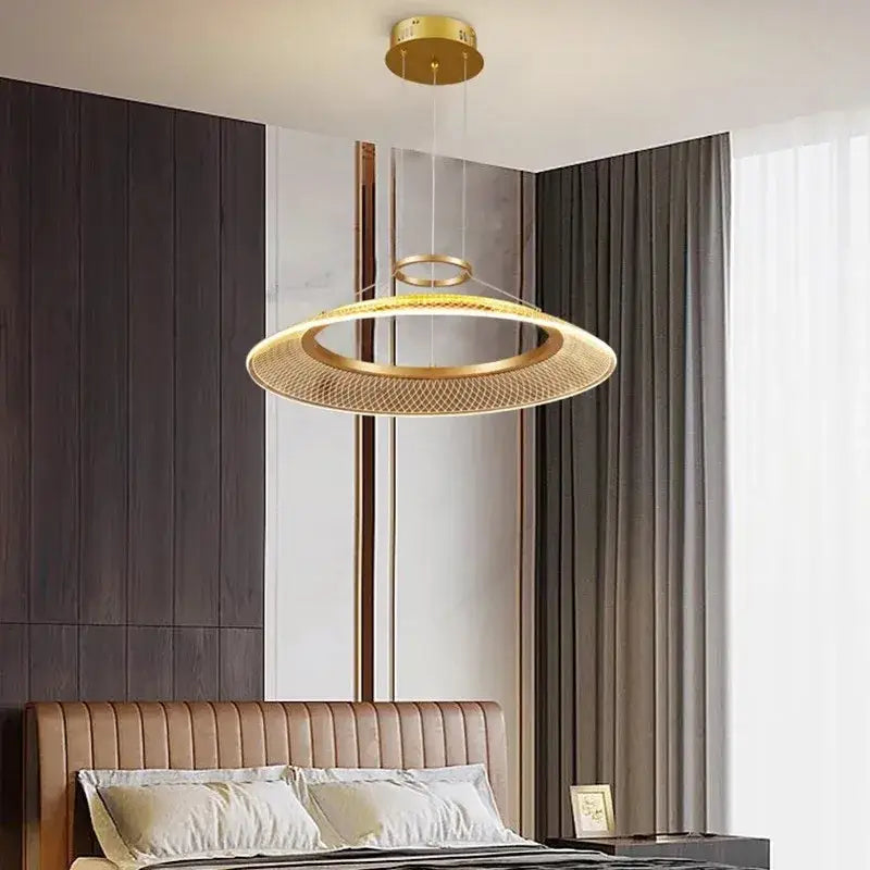 Modern gold & white mesh ring chandelier living room luxury lamp
