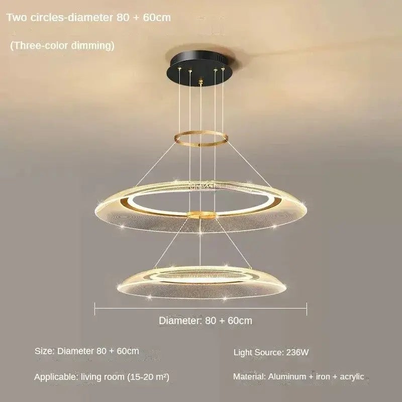 Modern gold & white mesh ring chandelier living room luxury lamp