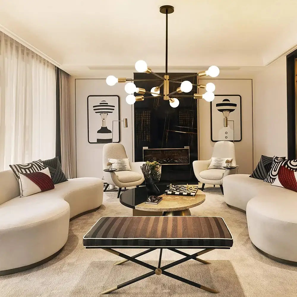 Decorbites™ led magic bean chandelier minimalist magic design with gold-toned spherical bulbs for indoor lighting