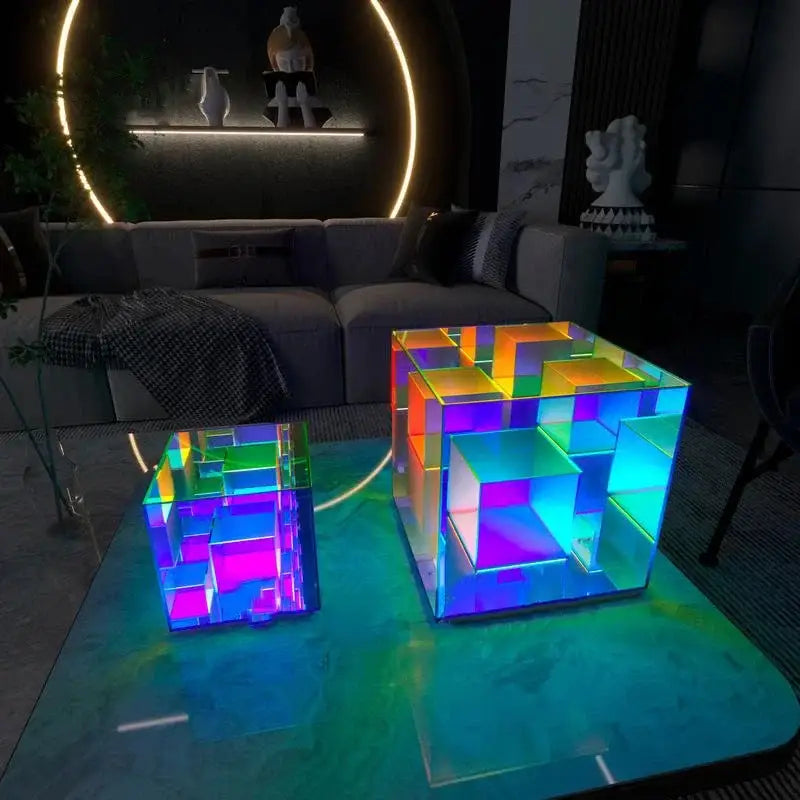 Geometric rainbow acrylic led magic cube table lamp bedroom light