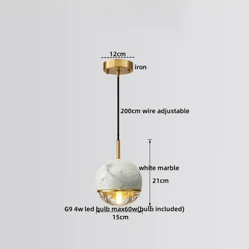 Modern black & white marble led pendant lamp for dining room