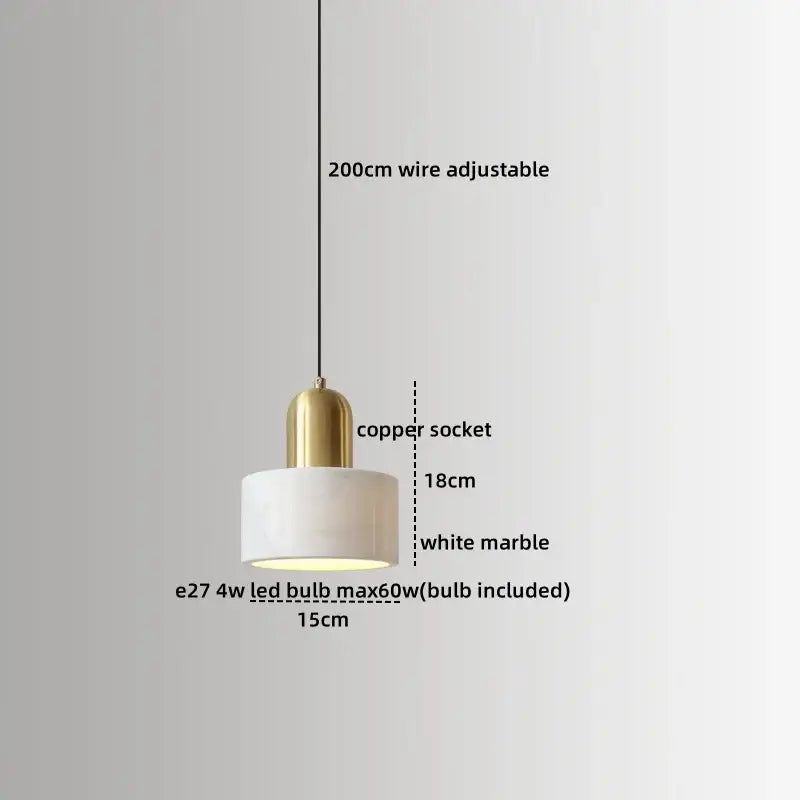 Modern black & white marble led pendant lamp for dining room