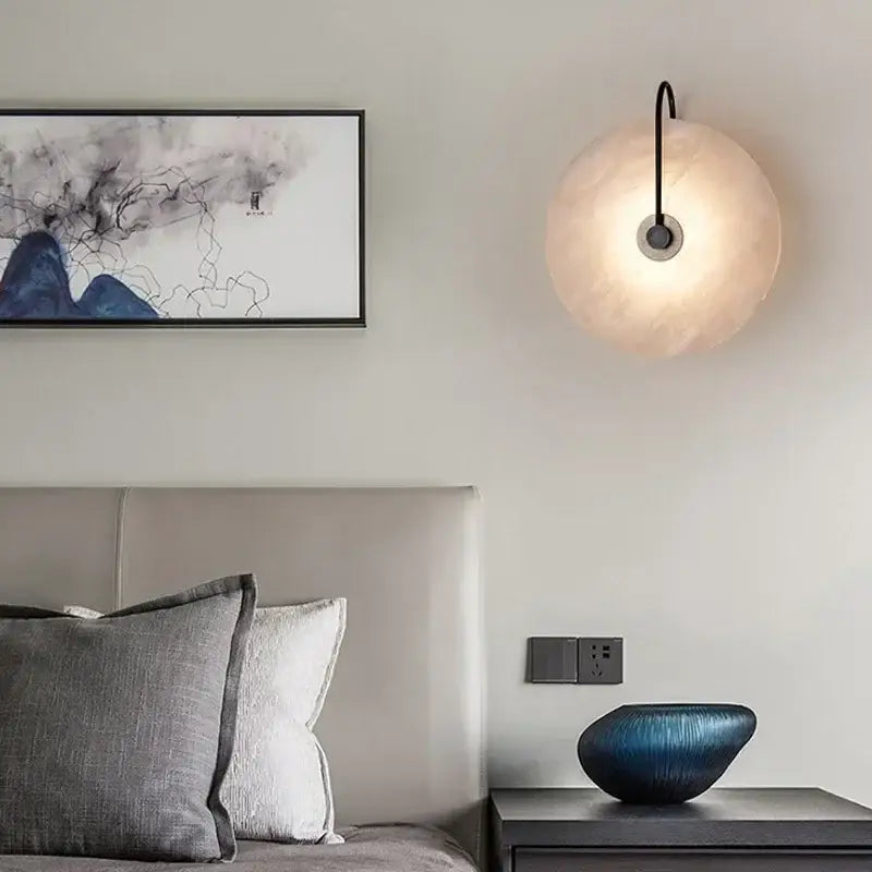 Minimalist brass & black led marble wall sconce bedroom light