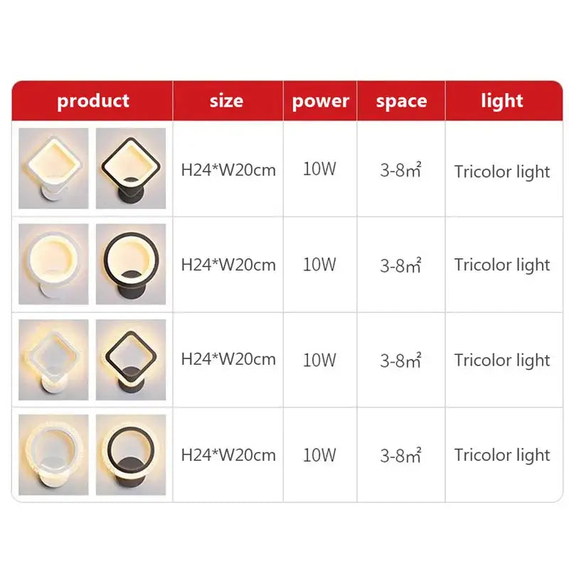 Modern black & white led metal acrylic wall light bedroom sconce