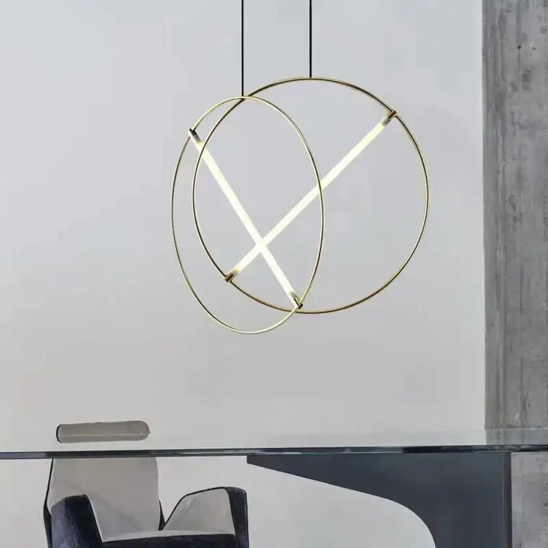 Minimalist gold circular metal pendant light for dining room