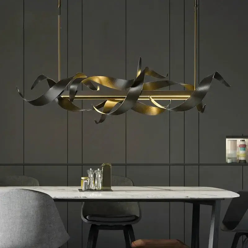 Modern abstract gold & dark bronze led metal pendant light dining room