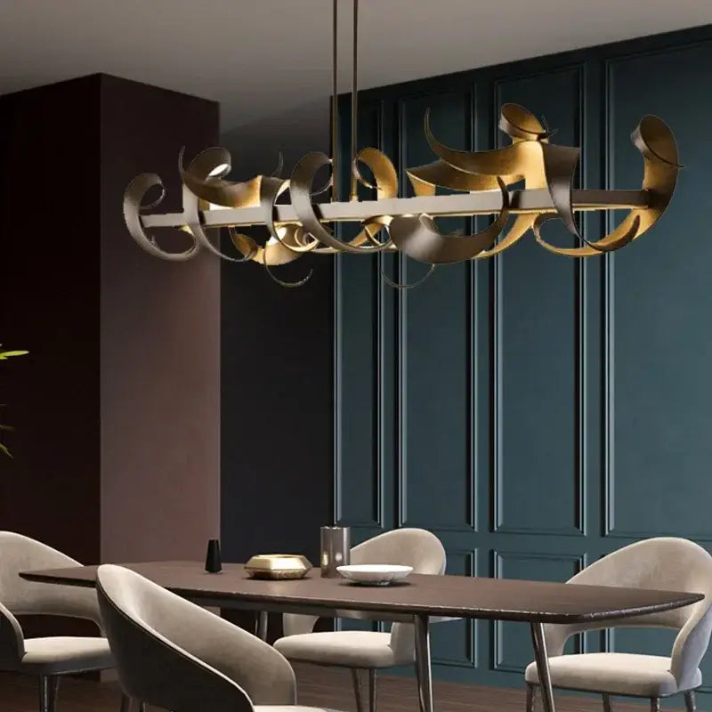 Modern abstract gold & dark bronze led metal pendant light dining room
