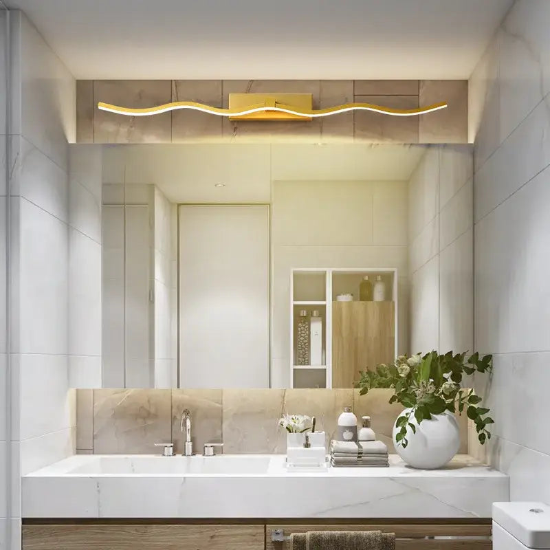 Modern gold wave led mirror bathroom wall sconce light