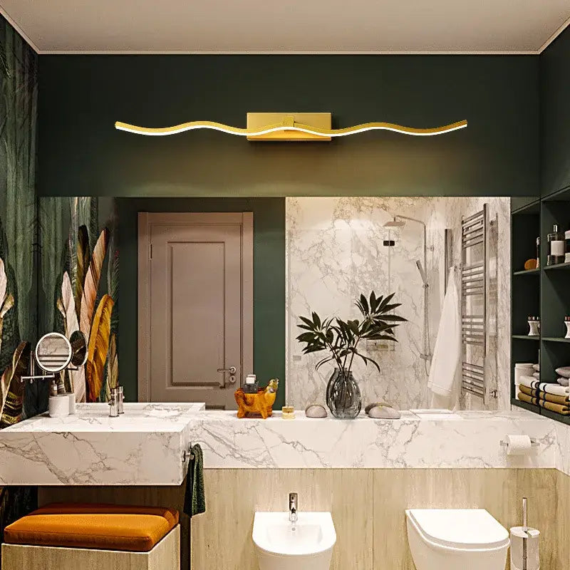 Modern gold wave led mirror bathroom wall sconce light