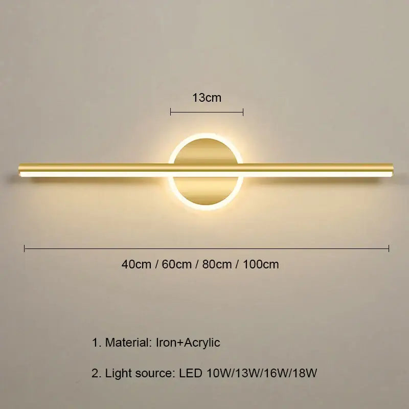 Modern gold & black led mirror light wall lamp bathroom sconce