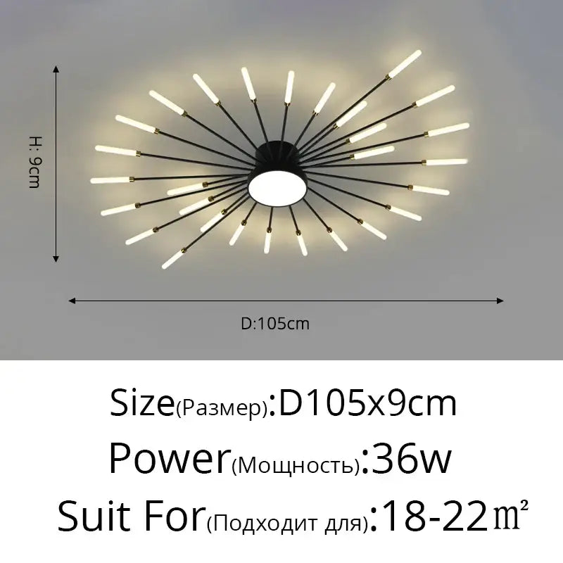 Modern black & gold starburst ceiling lights for living room