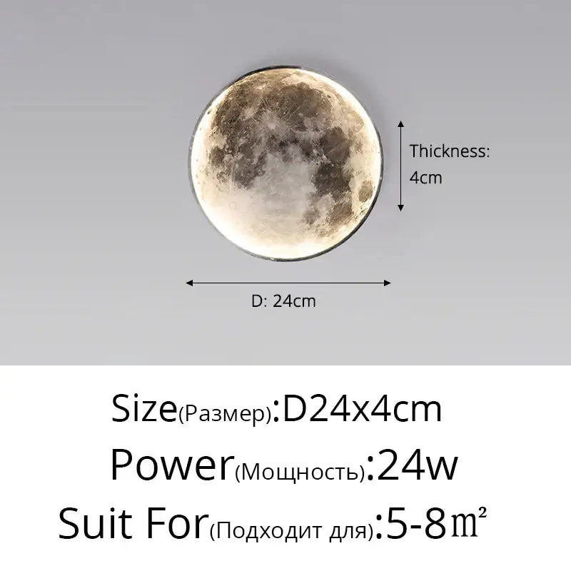 Modern black led moon wall lamp bedroom decor