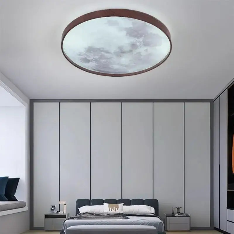 Decorbites led moon wood ceiling light and clock bedroom set