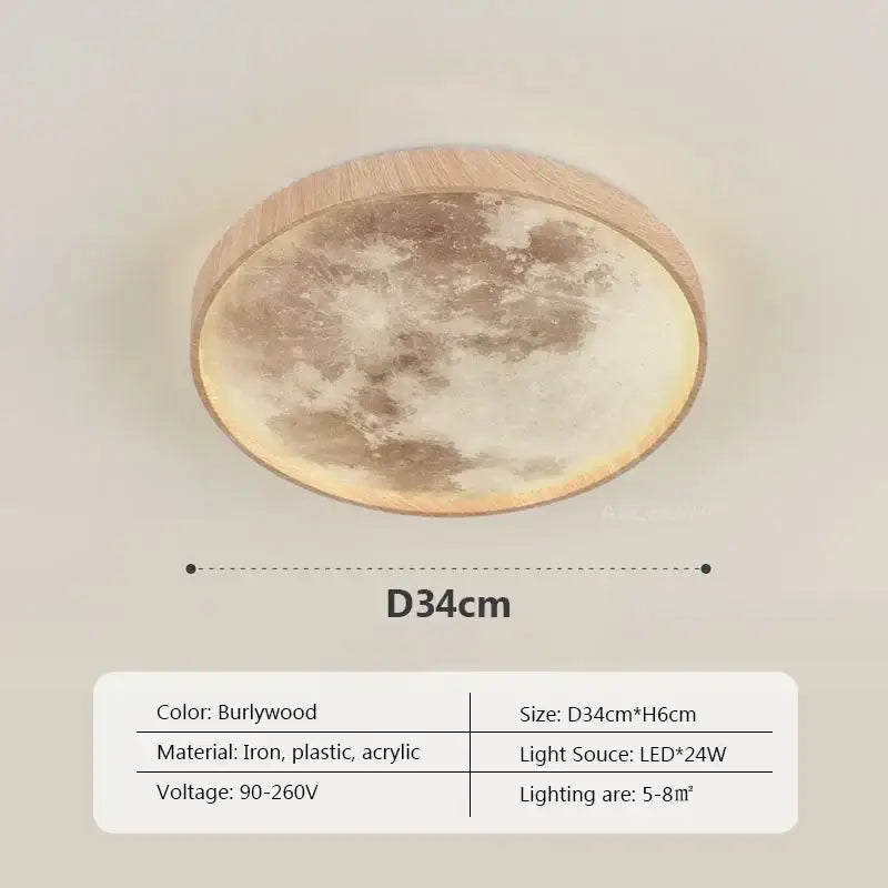 Decorbites led moon wood ceiling light and clock bedroom set