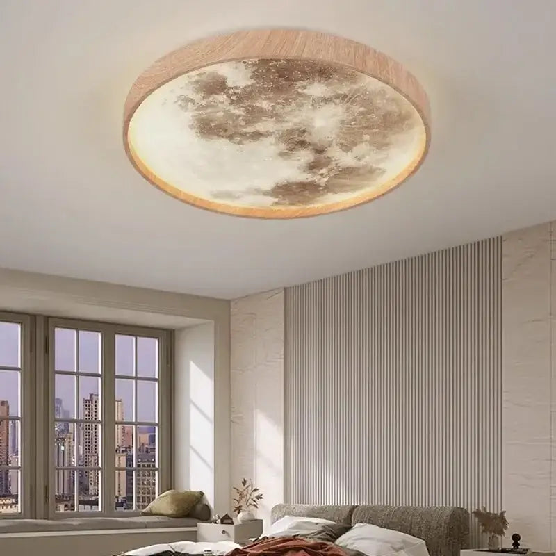Decorbites led moon wood ceiling light and clock bedroom set