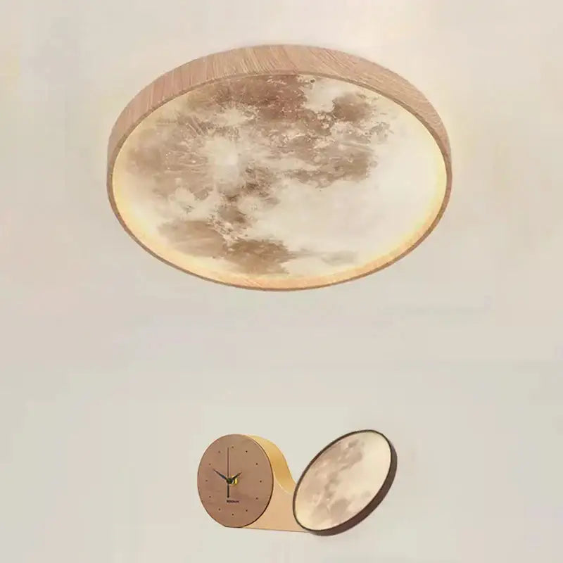 Decorbites led moon wood ceiling light and clock bedroom set