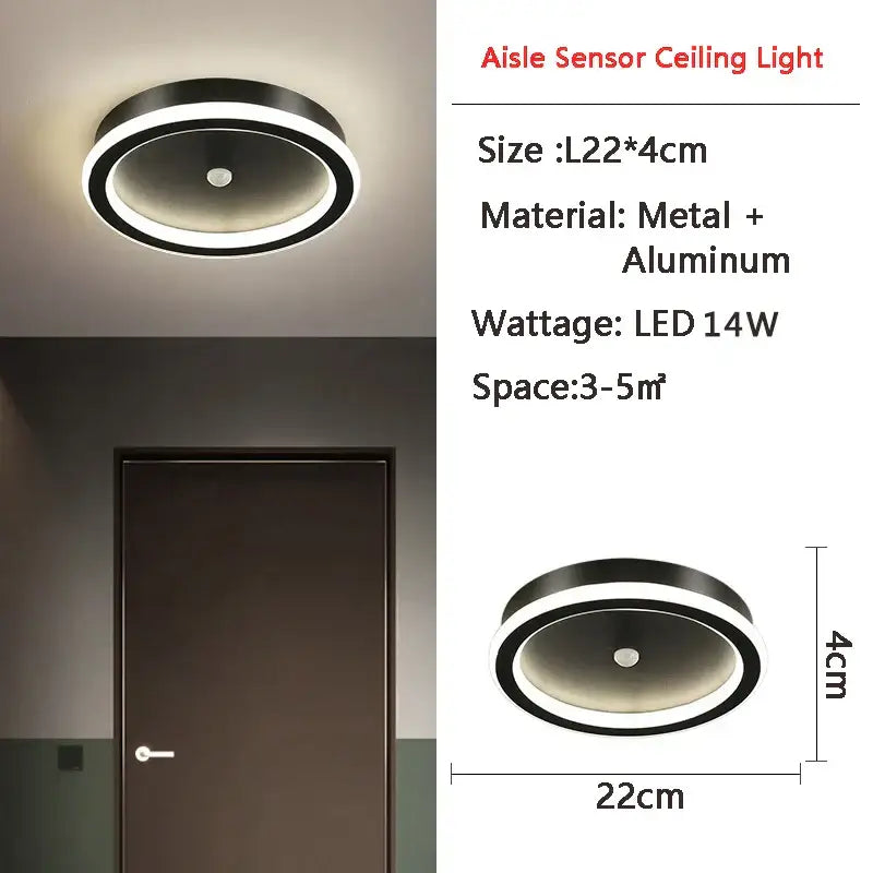Modern black circular led motion sensor ceiling light for bedroom