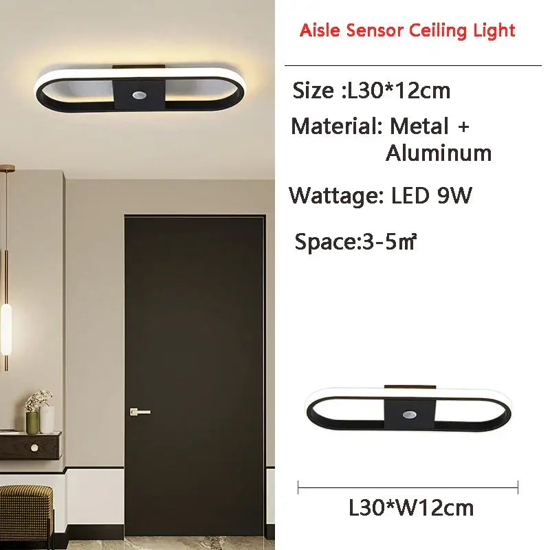Modern black circular led motion sensor ceiling light for bedroom