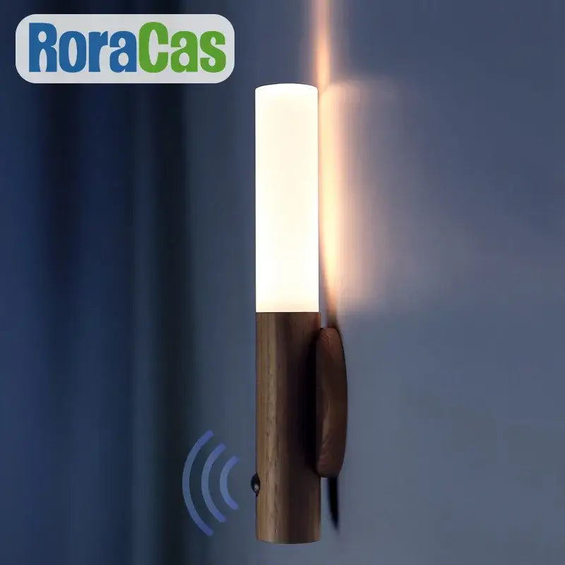 Wooden led motion sensor night light for bedroom wall sconce