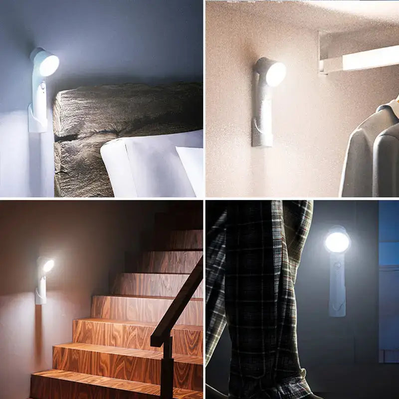Modern white cylindrical motion sensor night light for bedroom