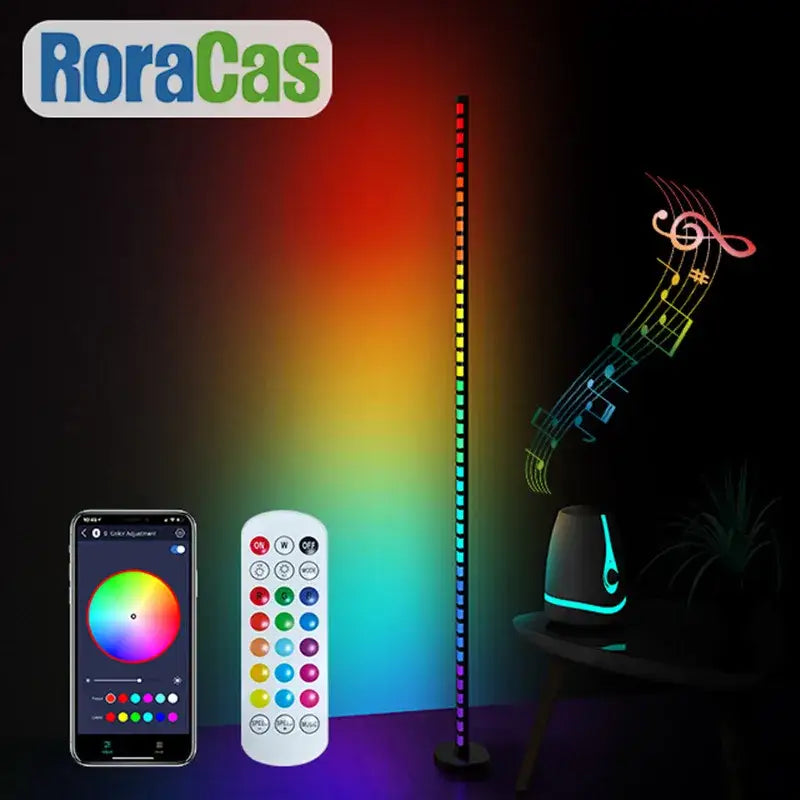 Slim black led music melody floor lamp living room rgb light
