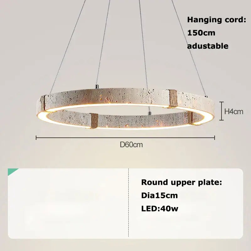 Minimalist wood led natural stone round linear chandelier dining room