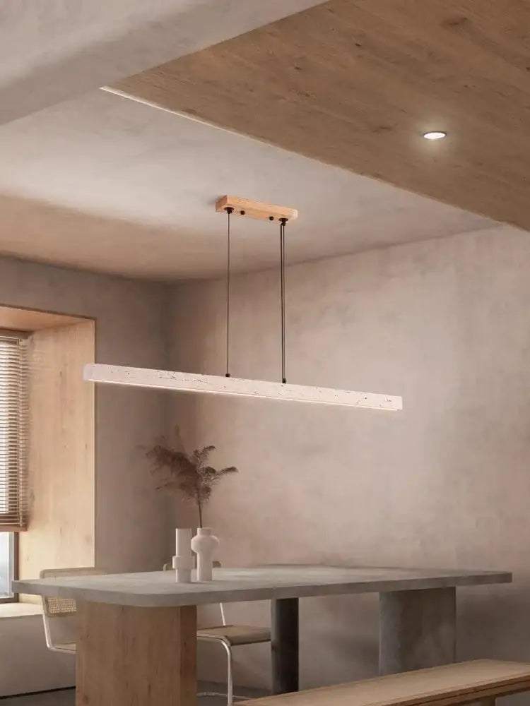 Minimalist wood led natural stone round linear chandelier dining room