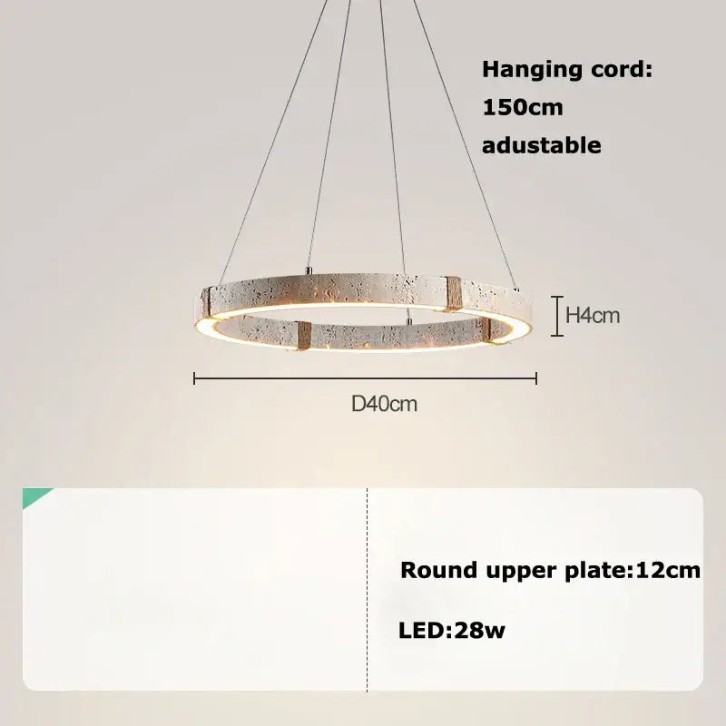 Minimalist wood led natural stone round linear chandelier dining room