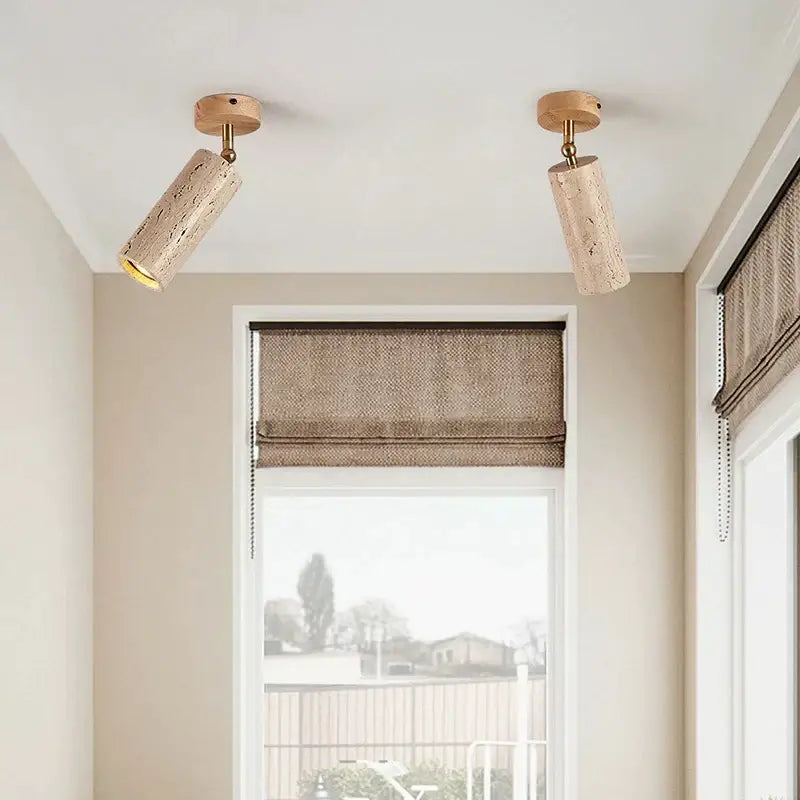 Rustic beige led natural stone spotlights walnut living room light