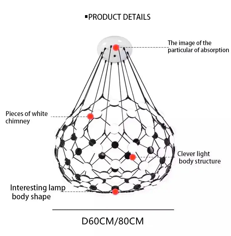 Minimalist black led net pocket pendant light for living room