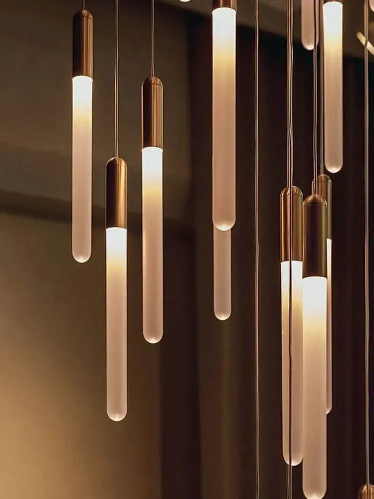 Modern gold led nordic cylinder chandelier staircase pendant light
