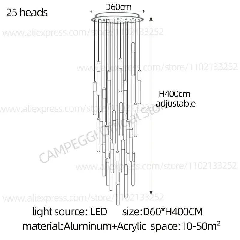 Modern gold led nordic cylinder chandelier staircase pendant light