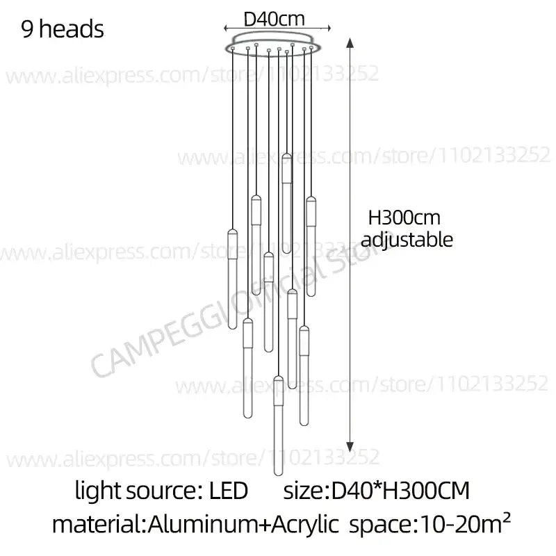 Modern gold led nordic cylinder chandelier staircase pendant light
