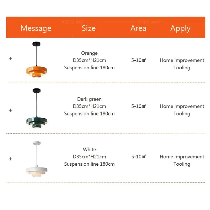 Modern tiered white orange & green pendant lights dining room