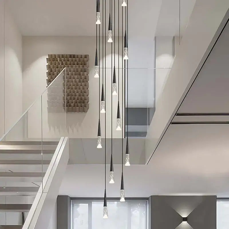 Modern gold & black nordic staircase chandelier stairwell lighting