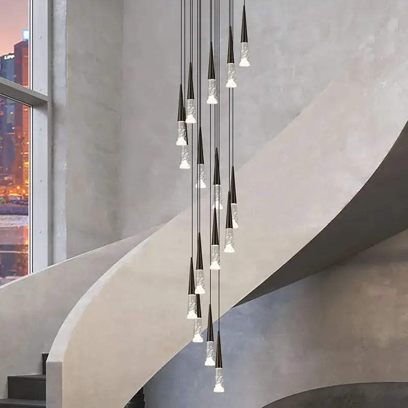 Modern gold & black nordic staircase chandelier stairwell lighting