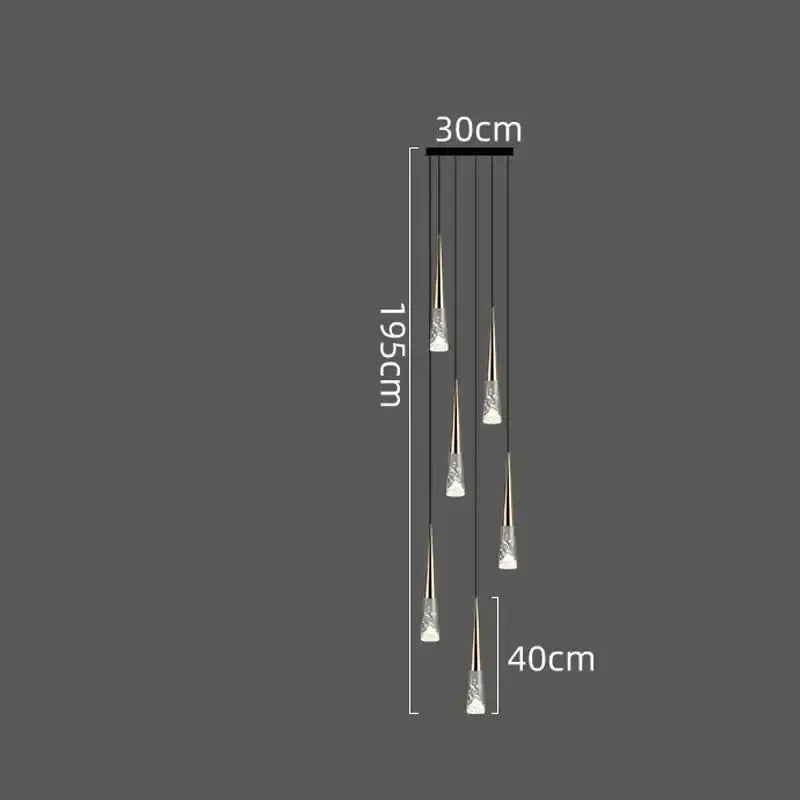Modern gold & black nordic staircase chandelier stairwell lighting