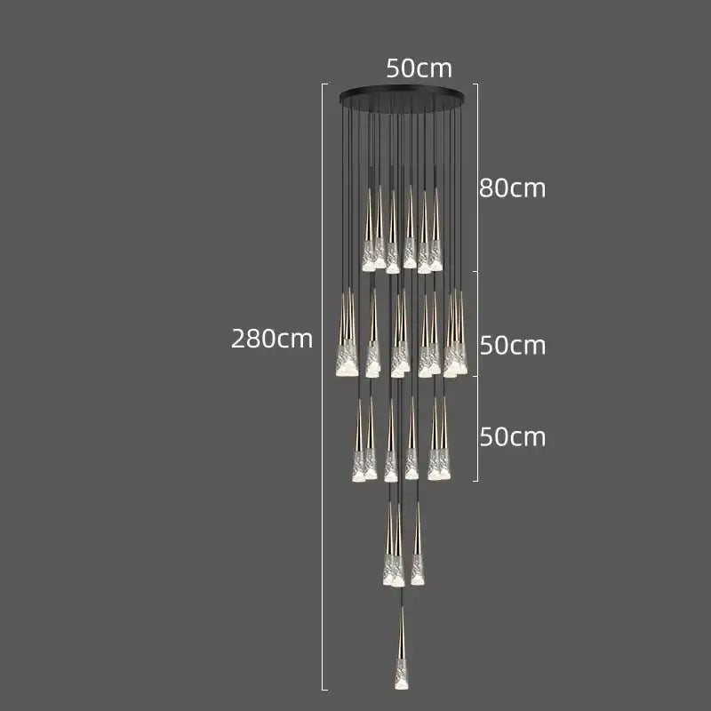 Modern gold & black nordic staircase chandelier stairwell lighting