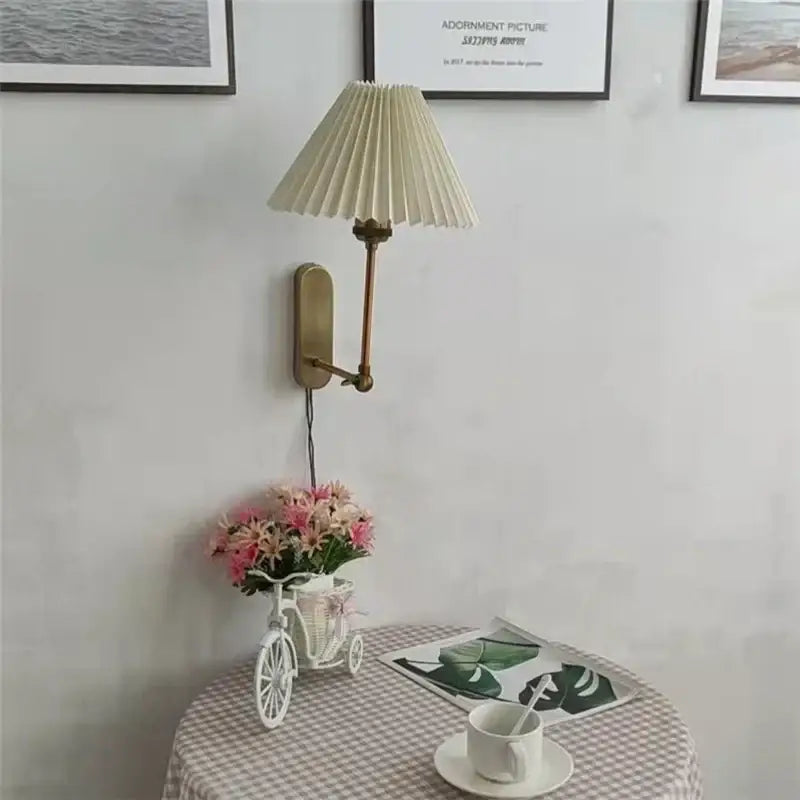 Origami wall lamp cream pleated led sconce for bedroom living room