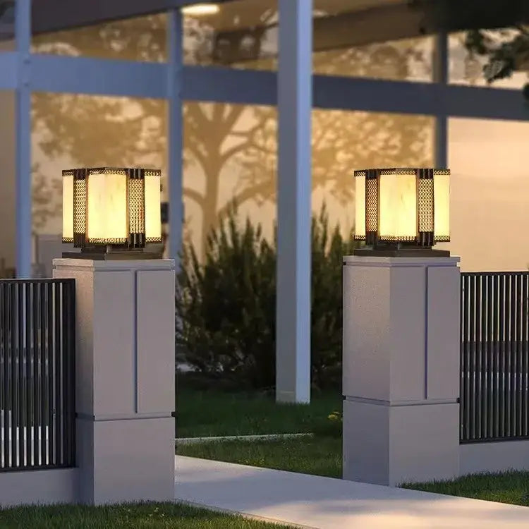 Geometric led outdoor marble street lamp for garden fence pillar