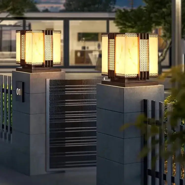 Geometric led outdoor marble street lamp for garden fence pillar