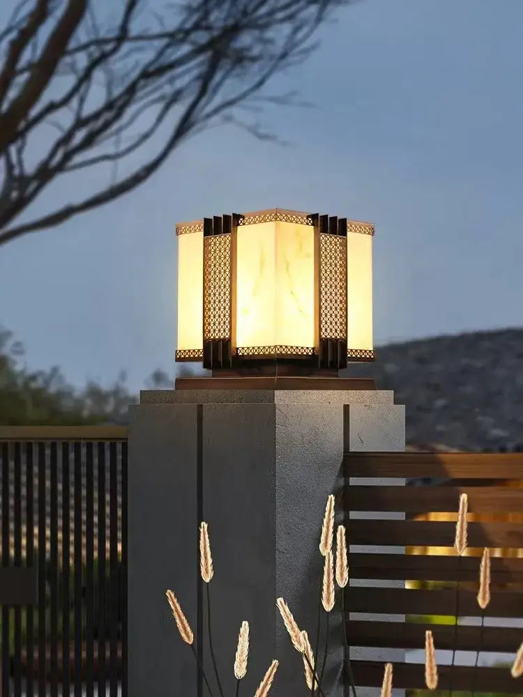 Geometric led outdoor marble street lamp for garden fence pillar