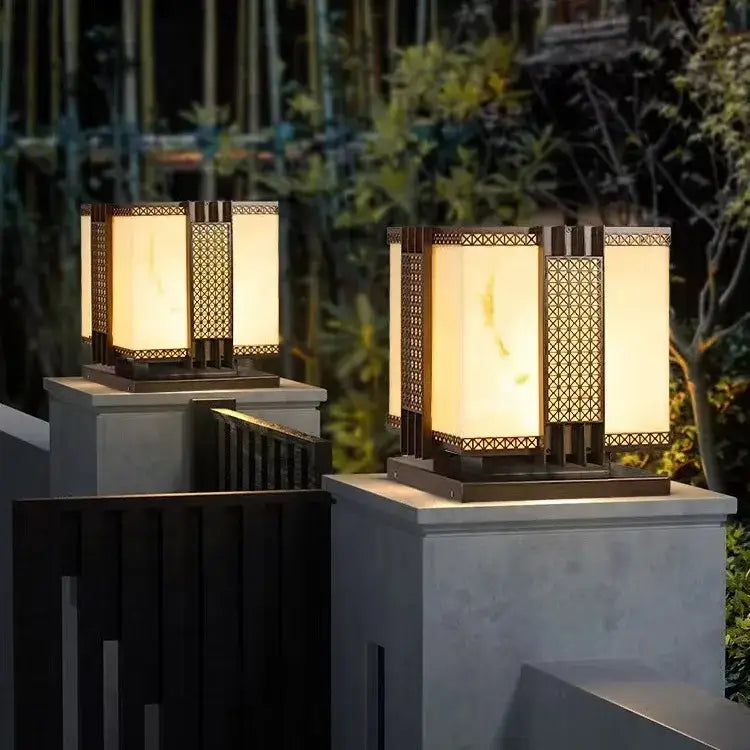 Geometric led outdoor marble street lamp for garden fence pillar