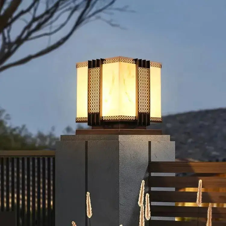 Geometric led outdoor marble street lamp for garden fence pillar