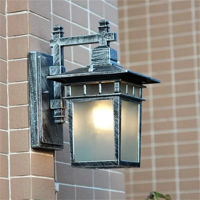 Retro black iron outdoor wall lamp clear glass lantern for patio
